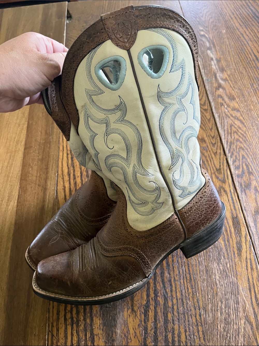Ariat two tone Leather with Light square toe boots